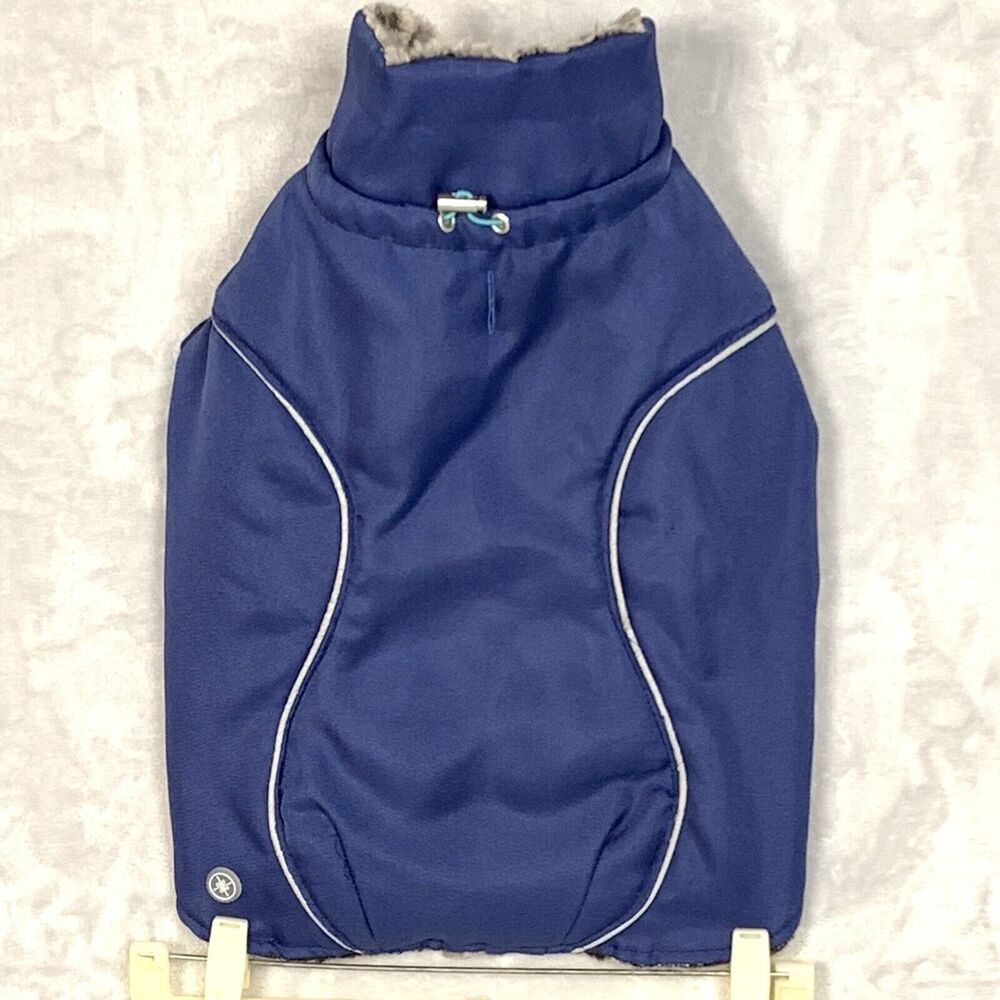 Good2Go Parka Dog Jacket Coat Size Large Blue Faux Fur Lined Cord Adj Neckline